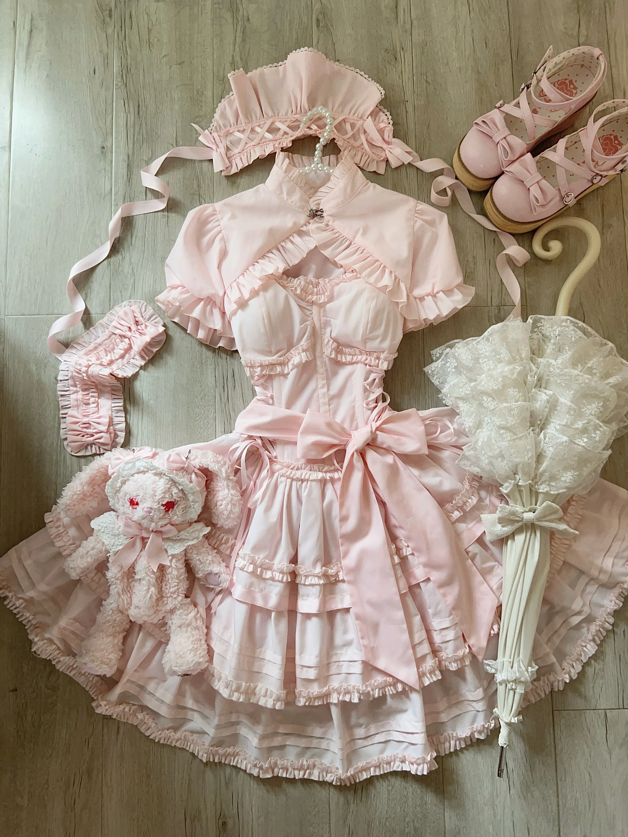 Mengfuzi - Lilith - Pink Sweet Lolita JSK Tiered Ruffle Dress with Bolero - Image 7