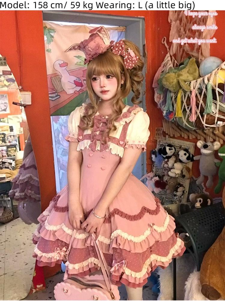 Bunny Breeze - Pink Sweet Lolita OP Dress with Cute Hat and Bunny Ears