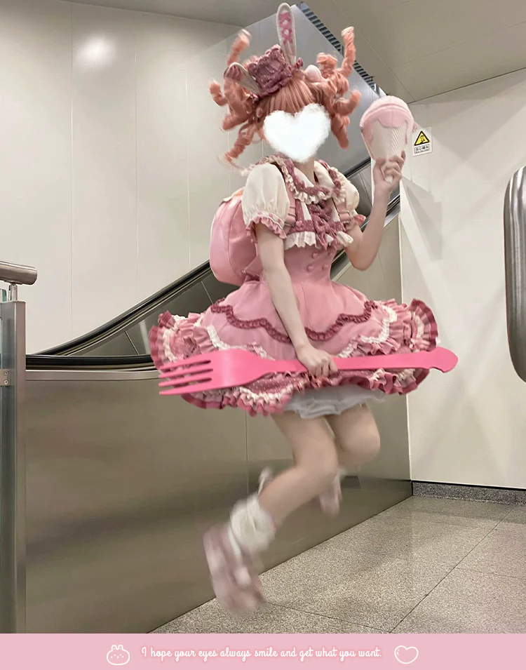 Bunny Breeze - Pink Sweet Lolita OP Dress with Cute Hat and Bunny Ears - Image 11