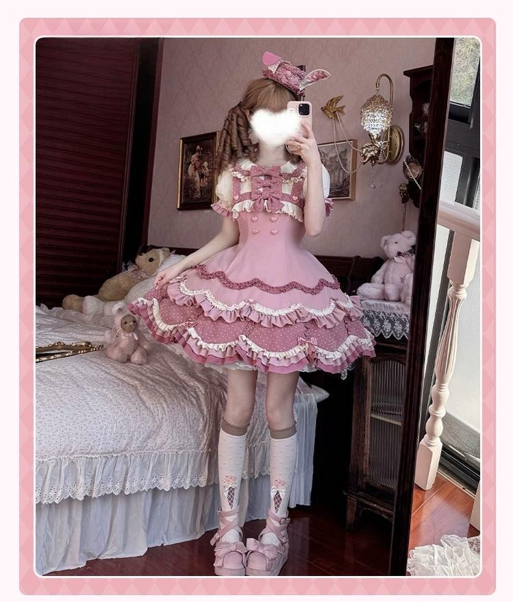 Bunny Breeze - Pink Sweet Lolita OP Dress with Cute Hat and Bunny Ears - Image 12