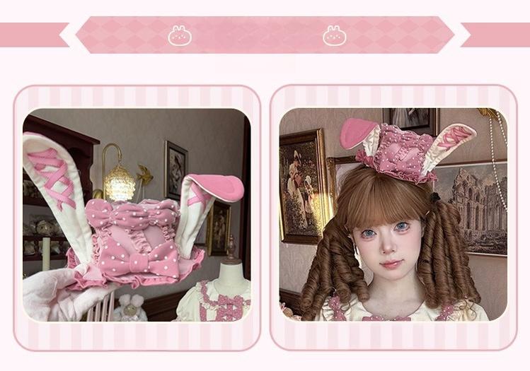 Bunny Breeze - Pink Sweet Lolita OP Dress with Cute Hat and Bunny Ears - Image 17