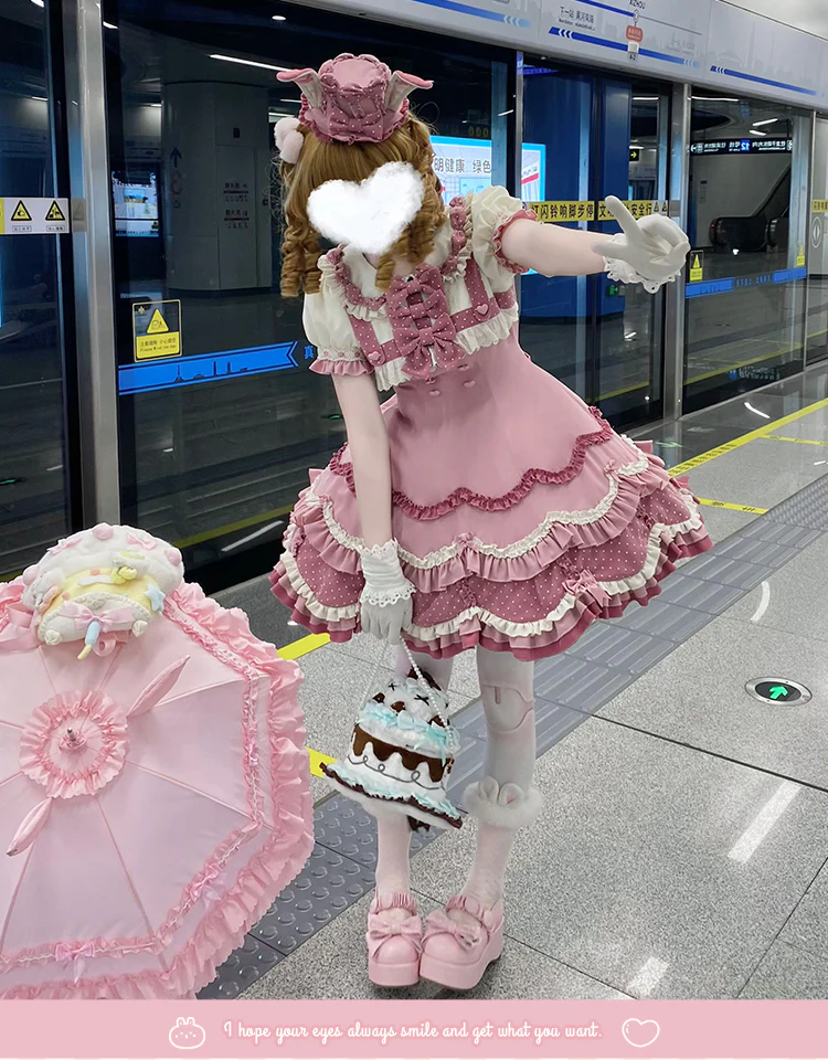 Bunny Breeze - Pink Sweet Lolita OP Dress with Cute Hat and Bunny Ears - Image 19