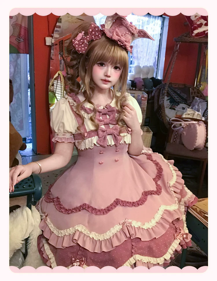 Bunny Breeze - Pink Sweet Lolita OP Dress with Cute Hat and Bunny Ears - Image 22