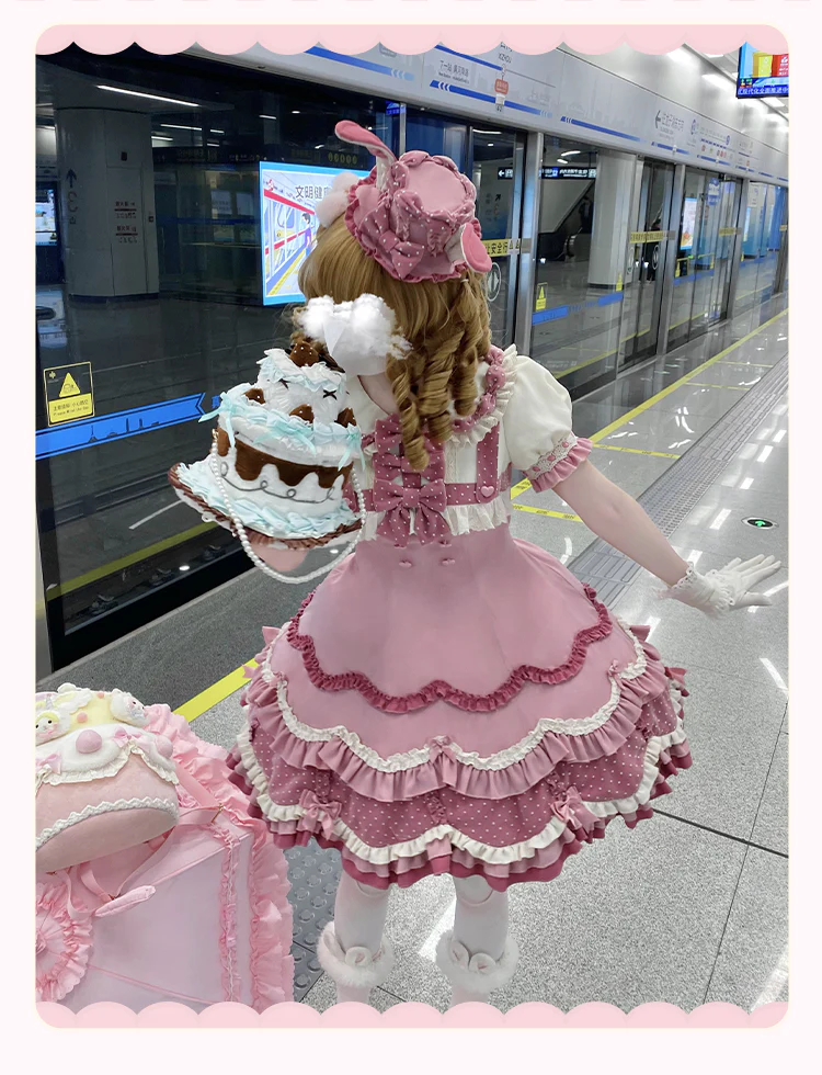 Bunny Breeze - Pink Sweet Lolita OP Dress with Cute Hat and Bunny Ears - Image 30