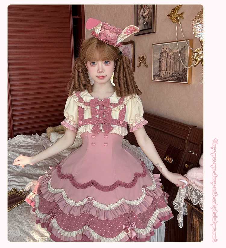 Bunny Breeze - Pink Sweet Lolita OP Dress with Cute Hat and Bunny Ears - Image 41