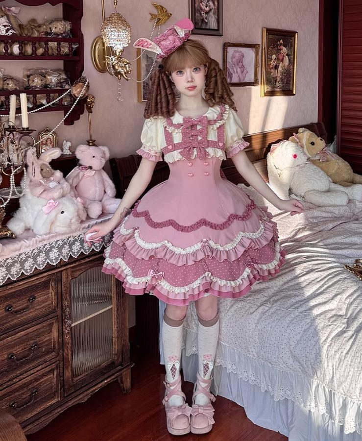 Bunny Breeze - Pink Sweet Lolita OP Dress with Cute Hat and Bunny Ears - Image 42