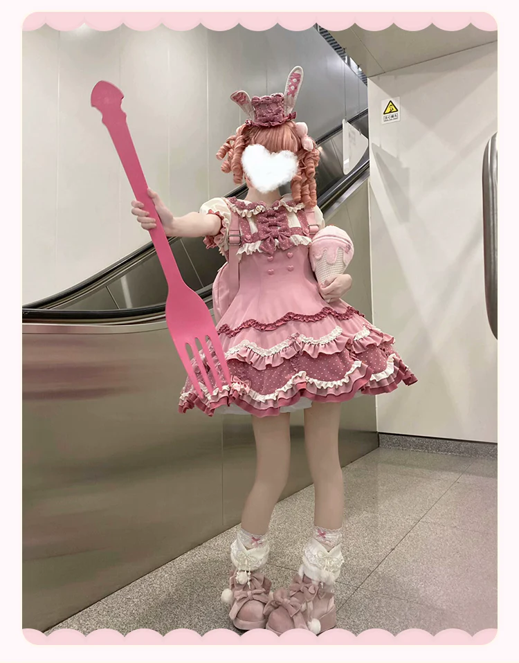 Bunny Breeze - Pink Sweet Lolita OP Dress with Cute Hat and Bunny Ears - Image 8