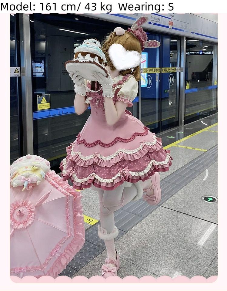 Bunny Breeze - Pink Sweet Lolita OP Dress with Cute Hat and Bunny Ears - Image 9