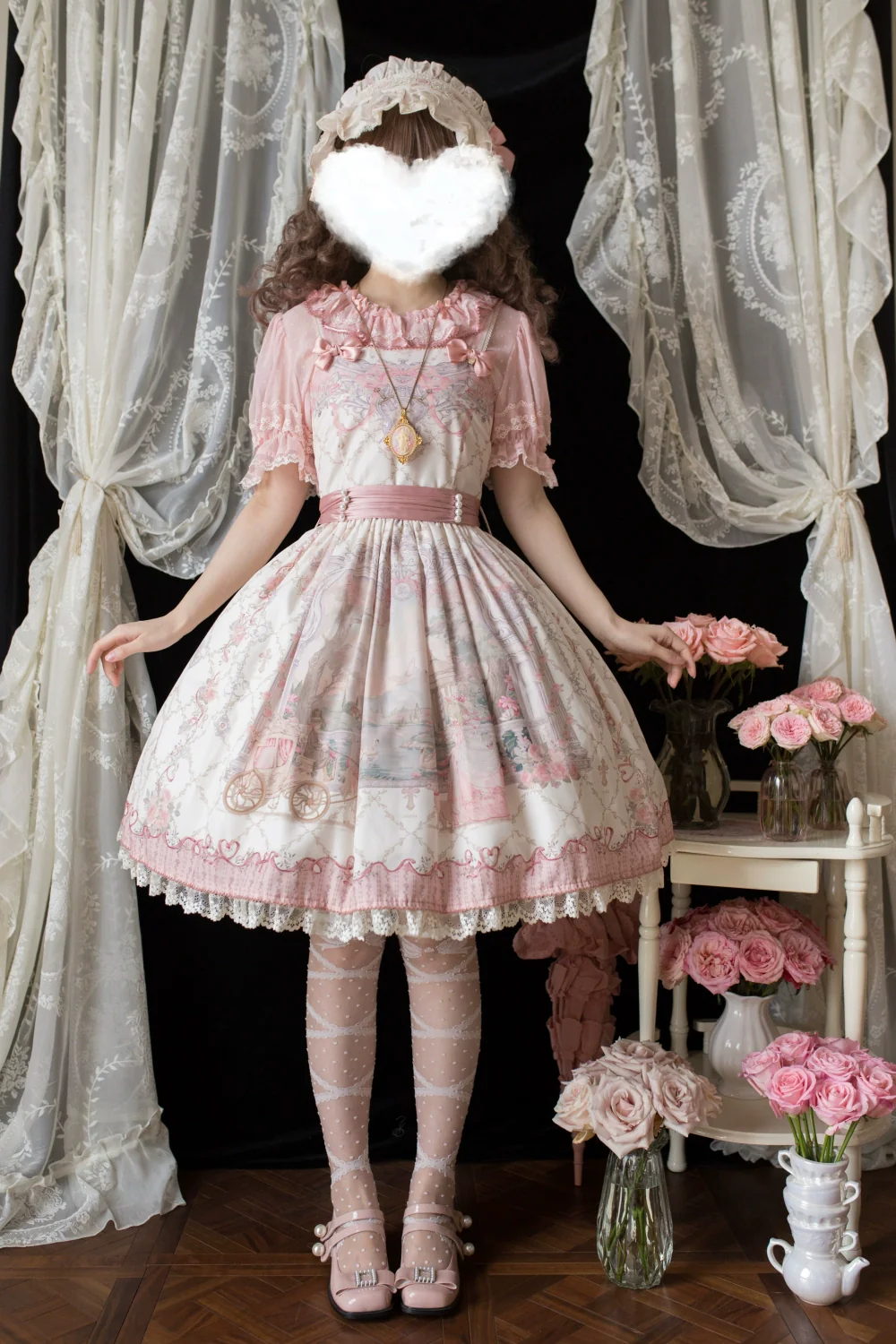 Moon River - Swan Lake Mirror - Pink Sweet Lolita Print JSK Dress - Image 15