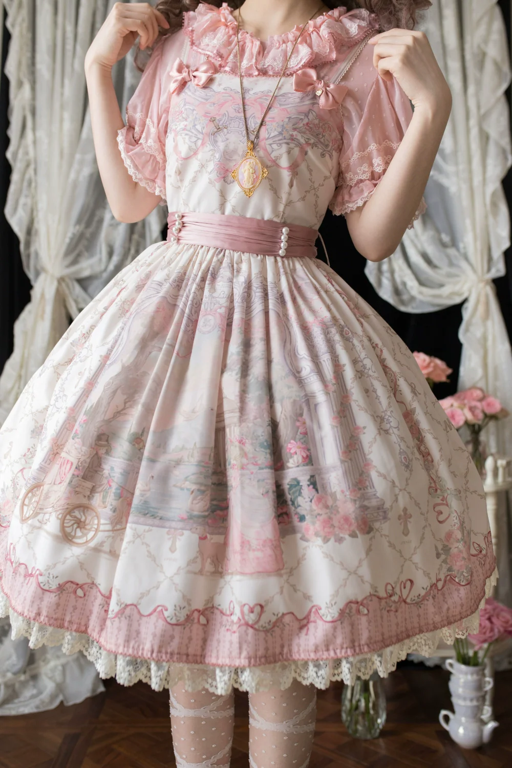Moon River - Swan Lake Mirror - Pink Sweet Lolita Print JSK Dress - Image 25