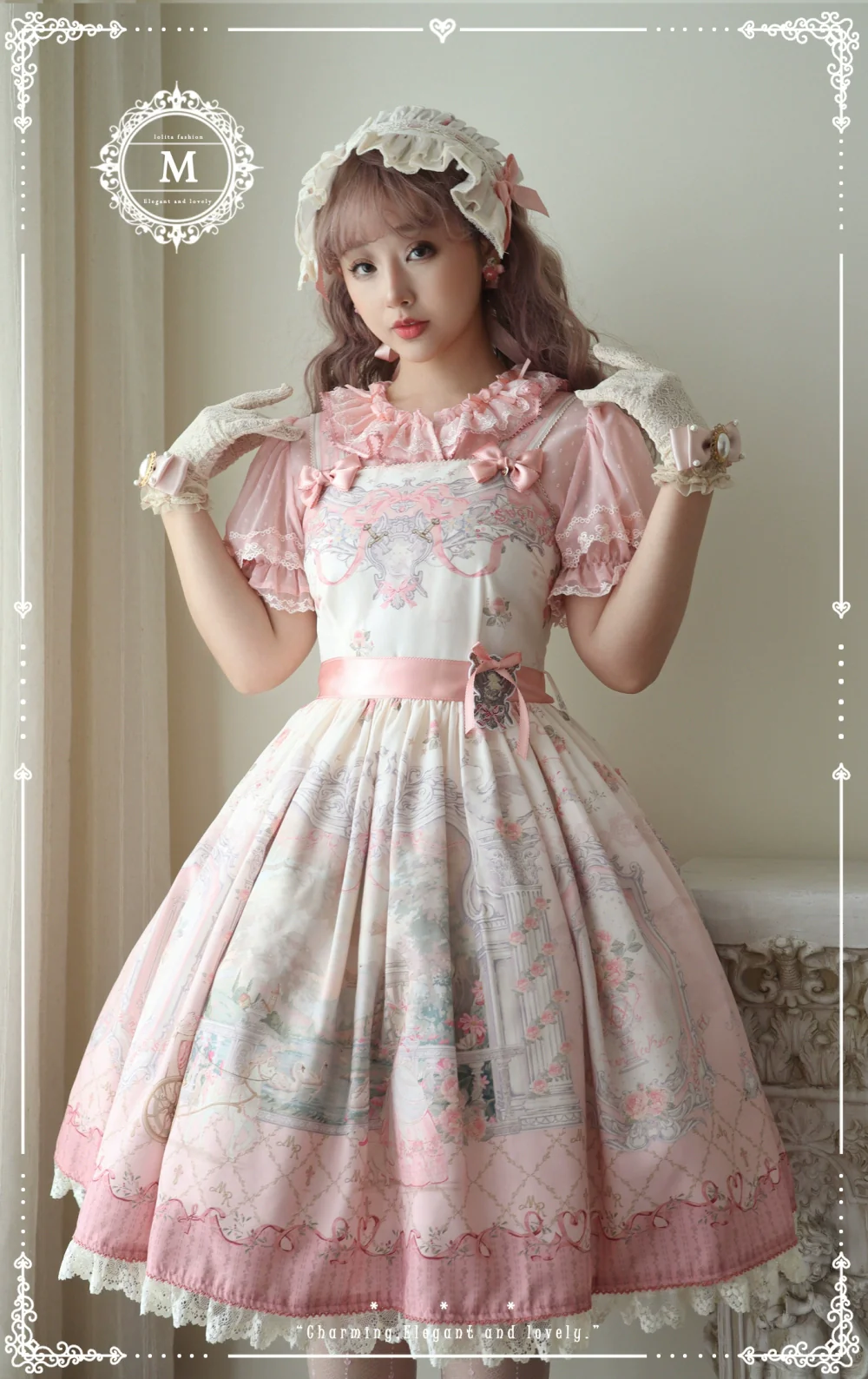 Moon River - Swan Lake Mirror - Pink Sweet Lolita Print JSK Dress - Image 33