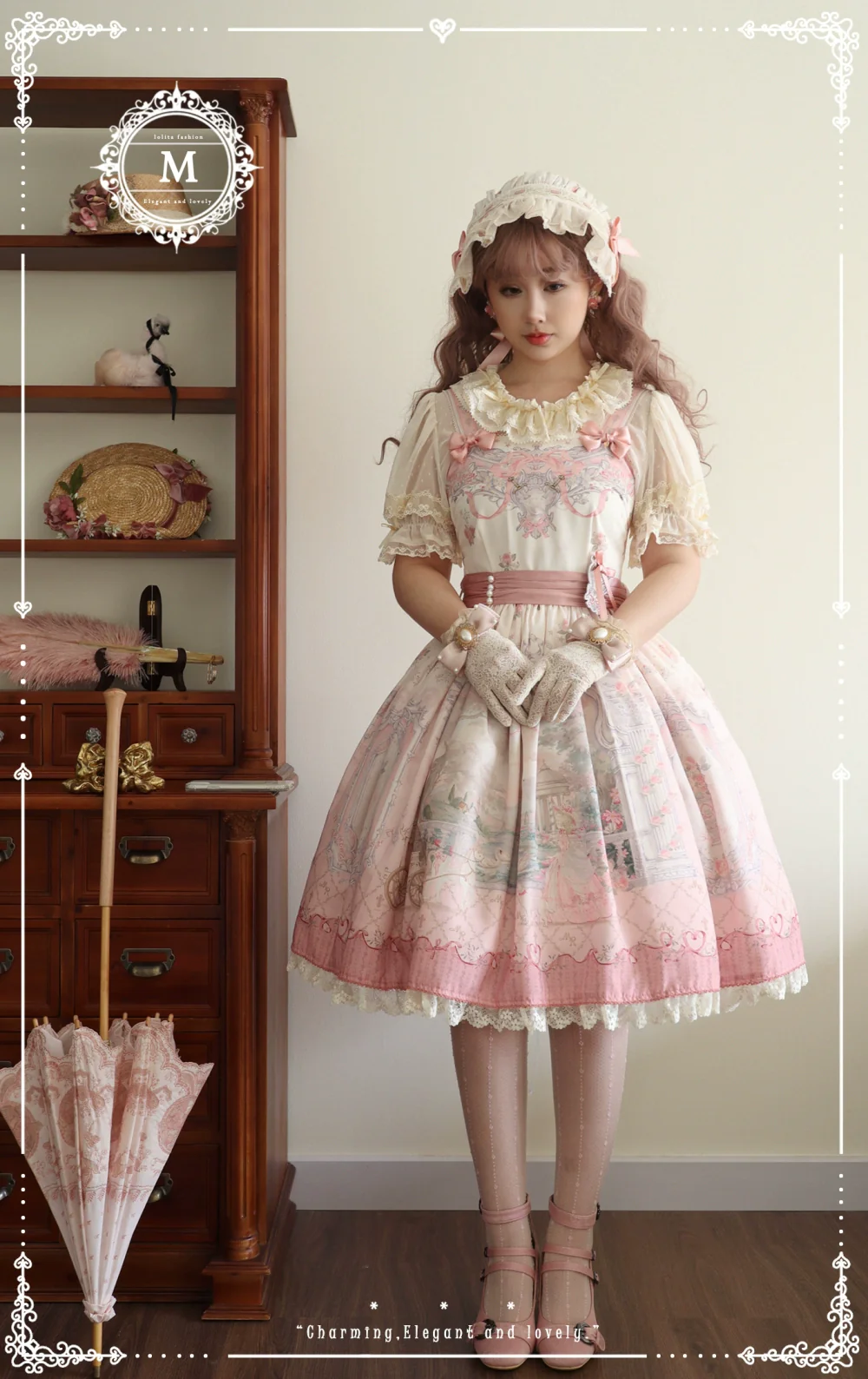 Moon River - Swan Lake Mirror - Pink Sweet Lolita Print JSK Dress - Image 36