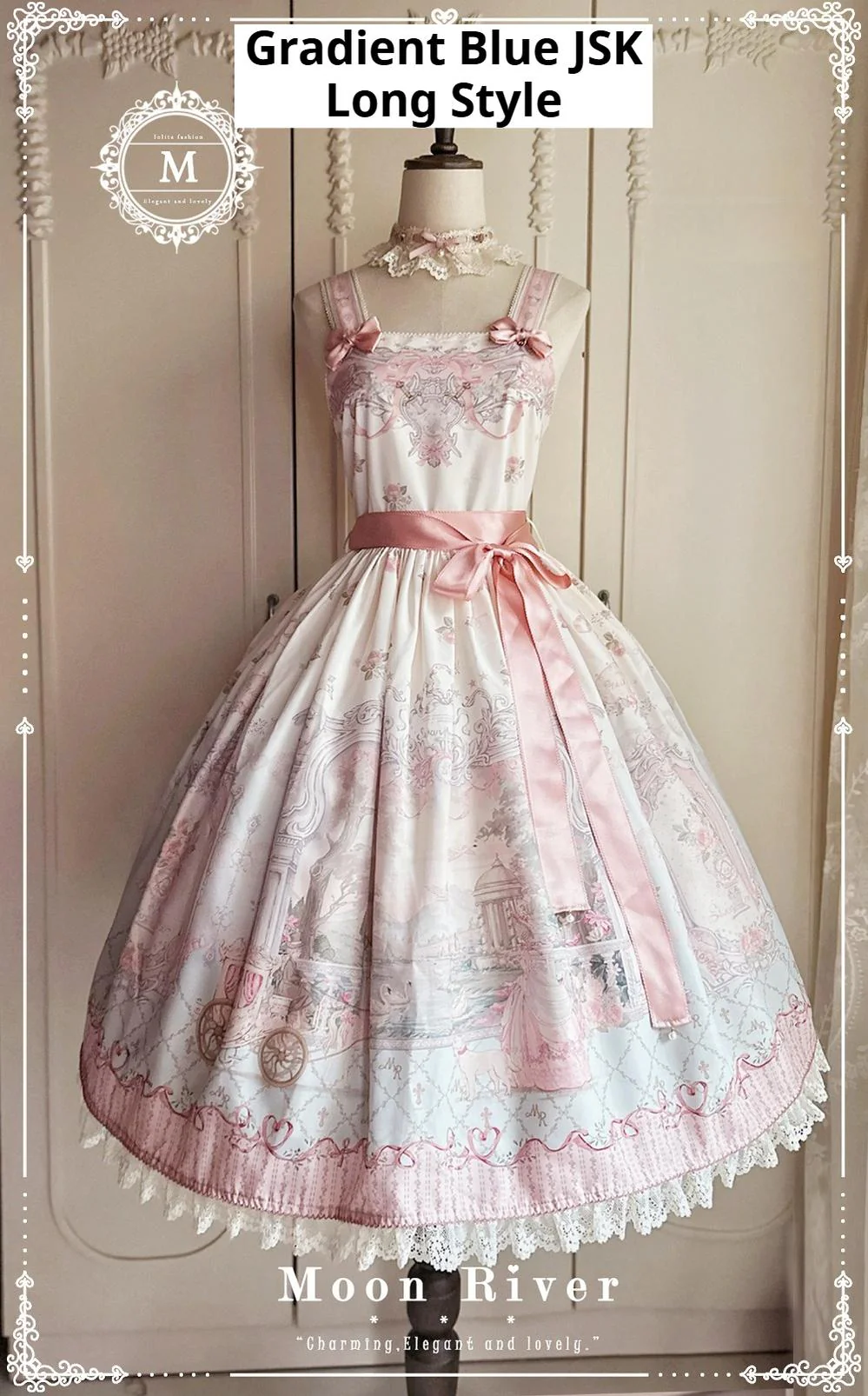 Moon River - Swan Lake Mirror - Pink Sweet Lolita Print JSK Dress - Image 55