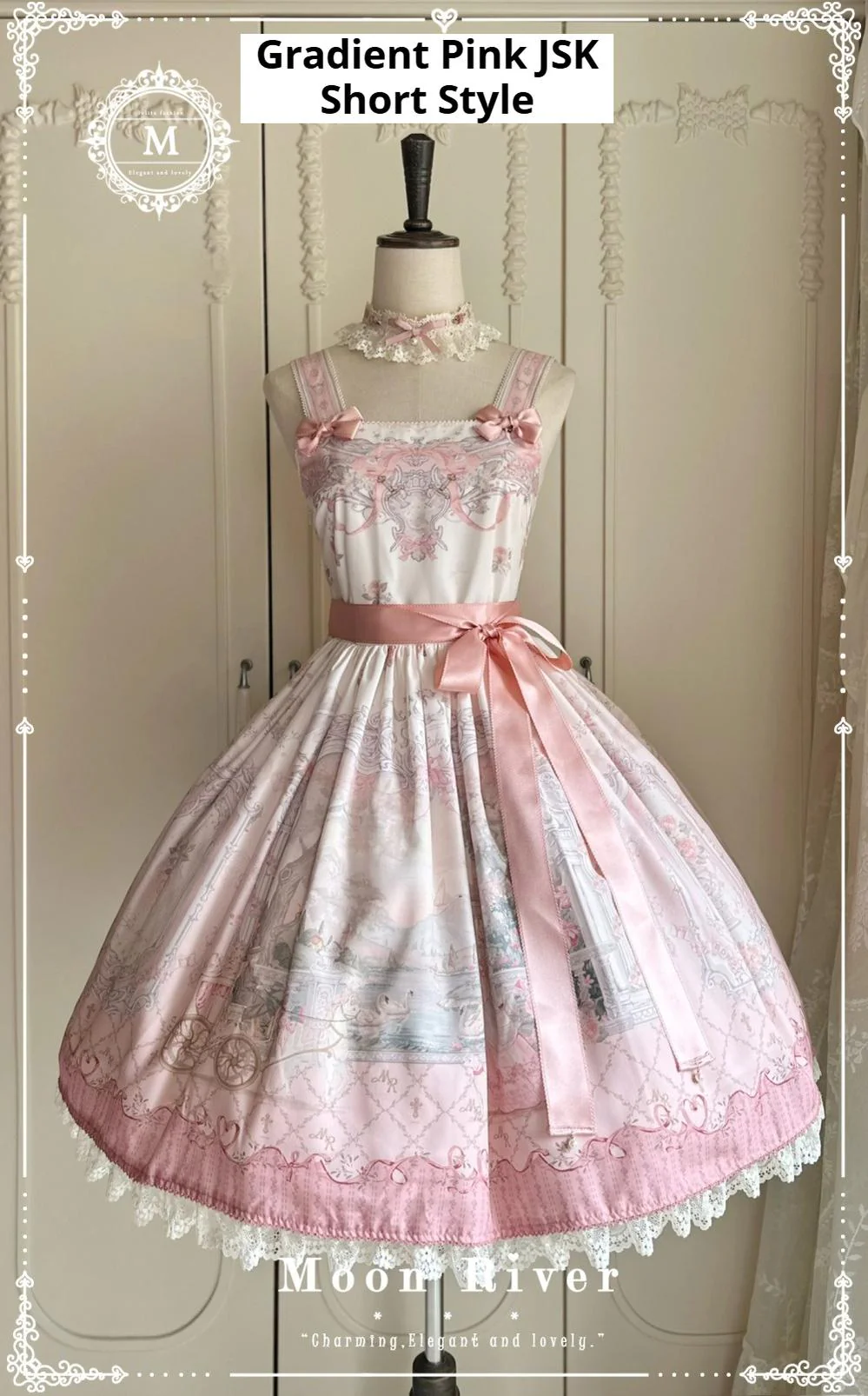 Moon River - Swan Lake Mirror - Pink Sweet Lolita Print JSK Dress - Image 56