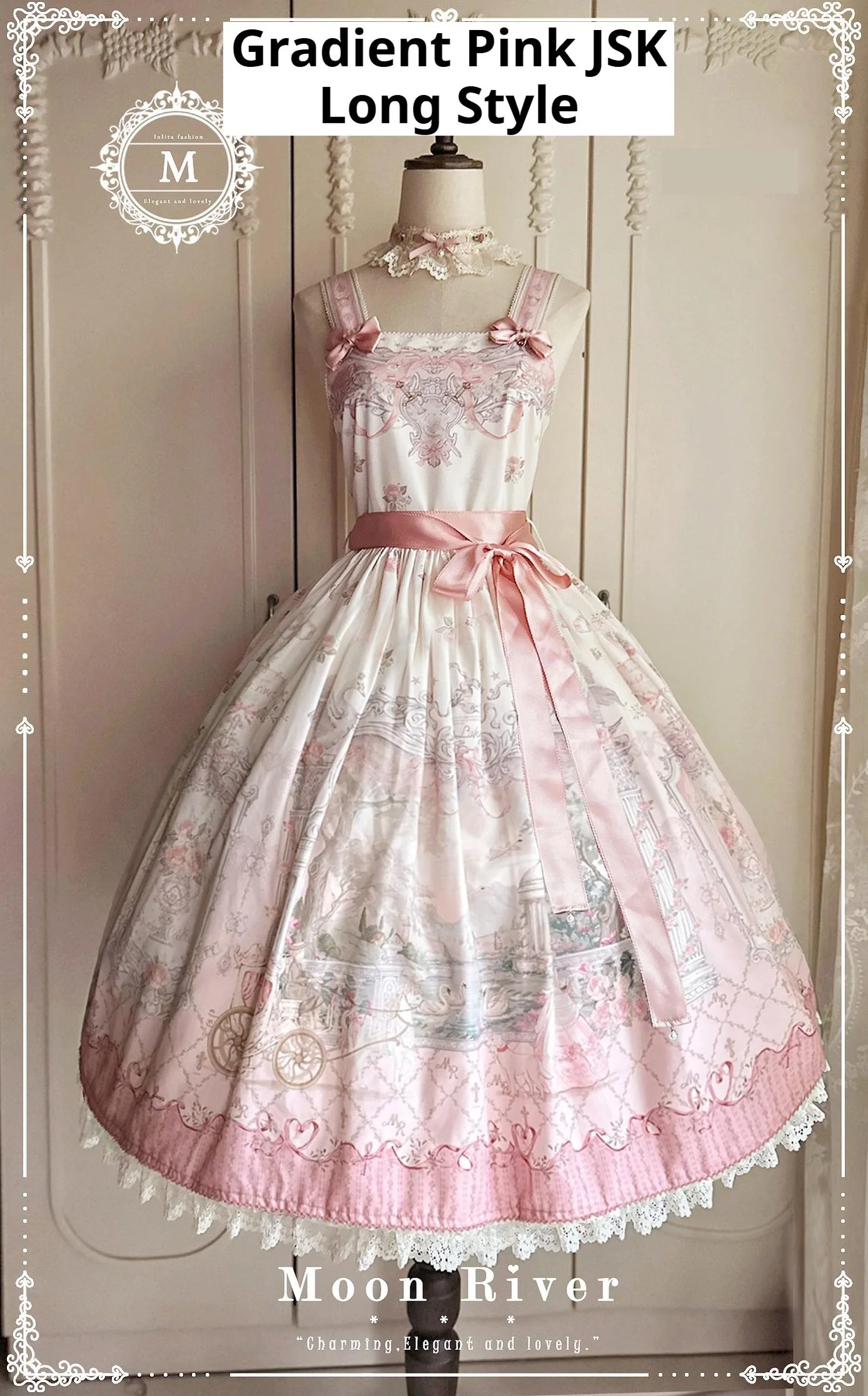 Moon River - Swan Lake Mirror - Pink Sweet Lolita Print JSK Dress - Image 57