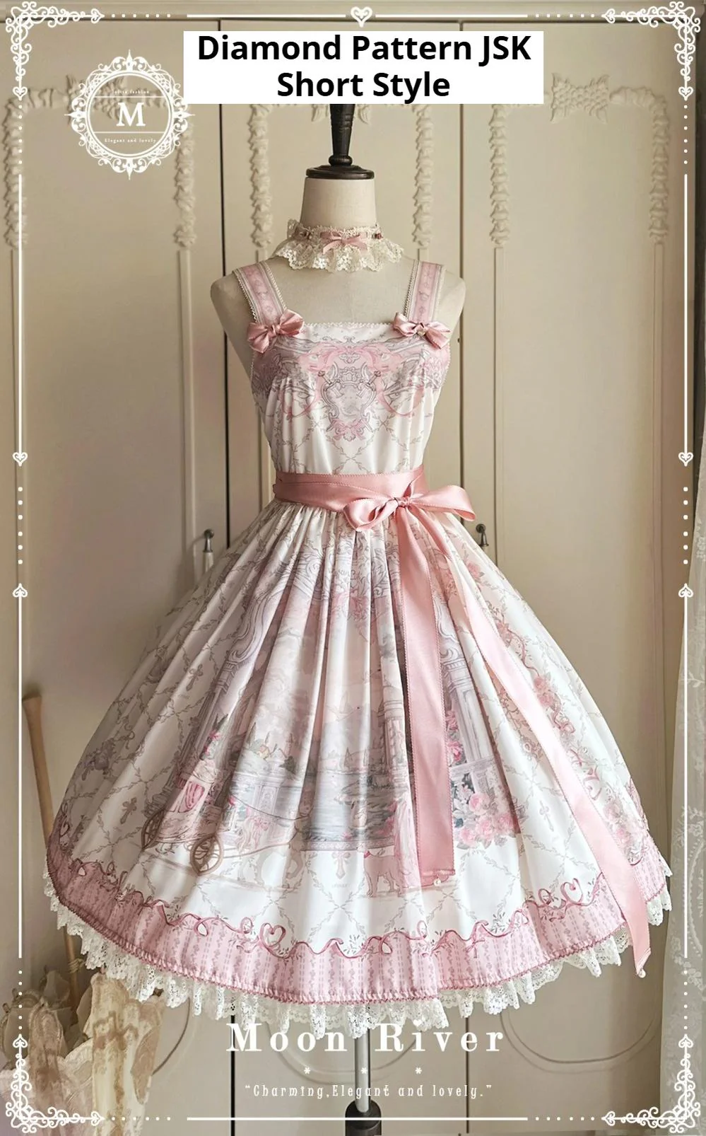 Moon River - Swan Lake Mirror - Pink Sweet Lolita Print JSK Dress - Image 58