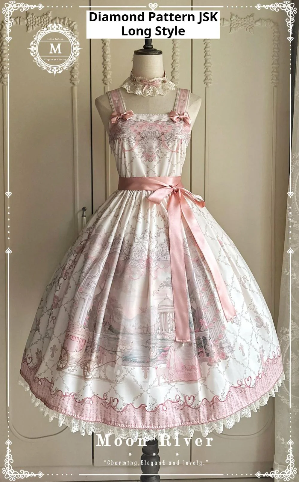 Moon River - Swan Lake Mirror - Pink Sweet Lolita Print JSK Dress - Image 59