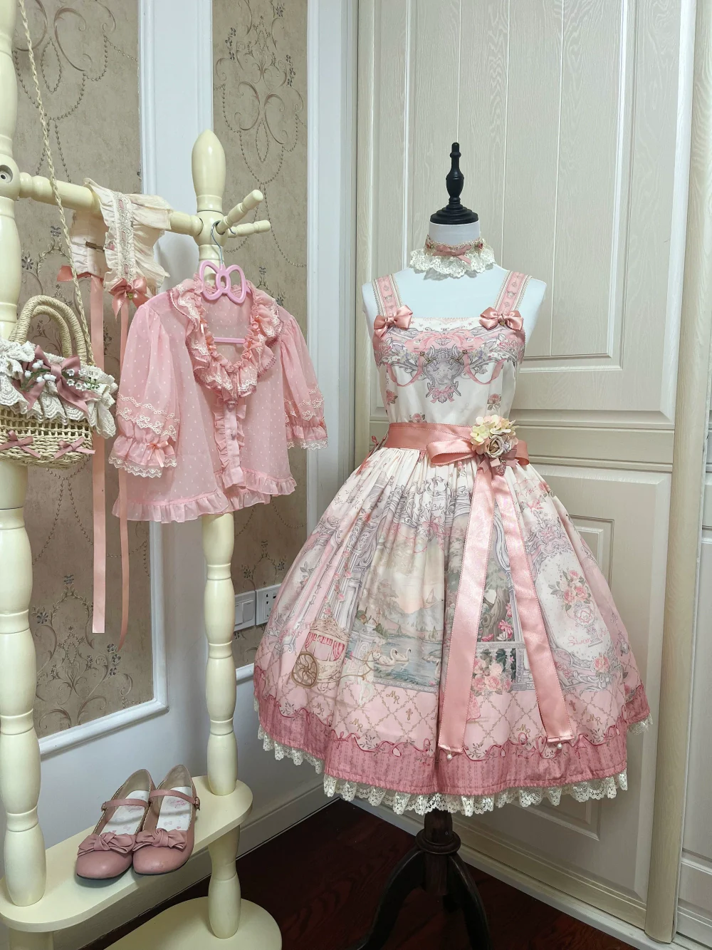 Moon River - Swan Lake Mirror - Pink Sweet Lolita Print JSK Dress - Image 60
