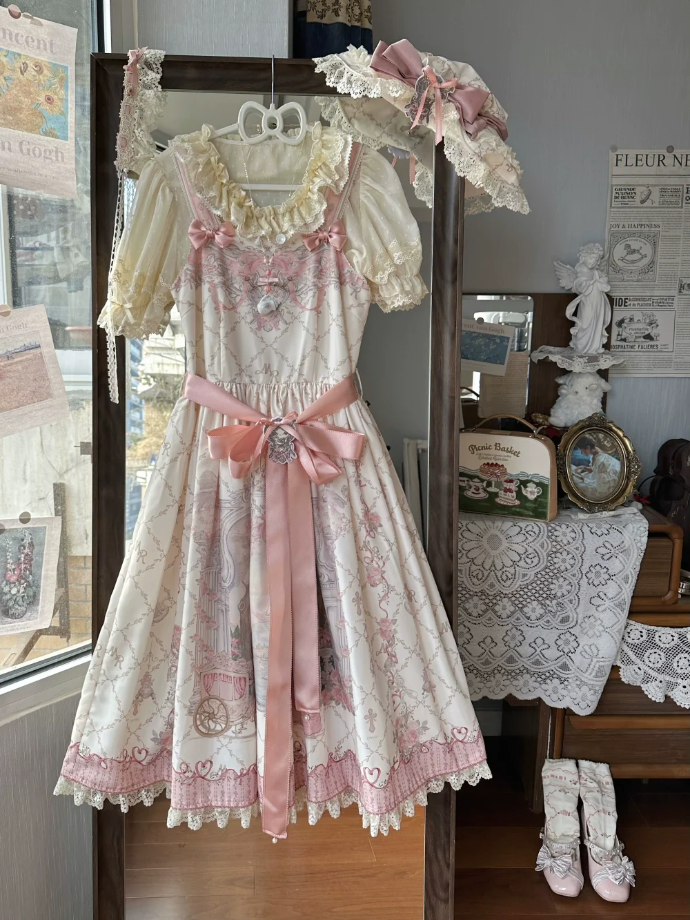 Moon River - Swan Lake Mirror - Pink Sweet Lolita Print JSK Dress - Image 61
