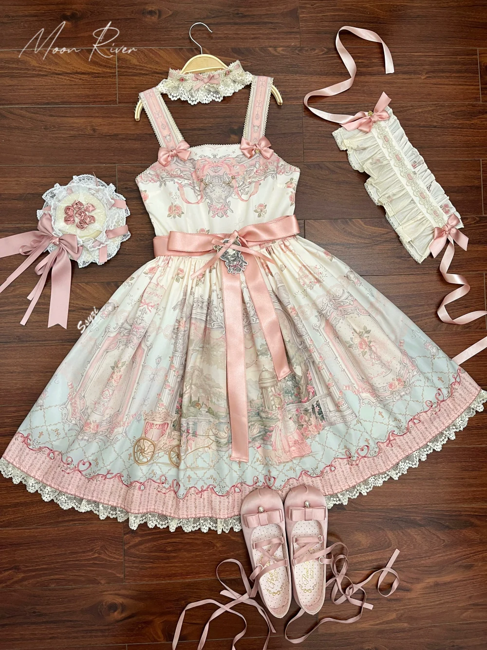Moon River - Swan Lake Mirror - Pink Sweet Lolita Print JSK Dress - Image 62