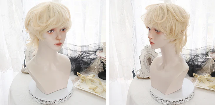 Lolita Short Curly Wig Pale Gold Air Bangs - Image 11
