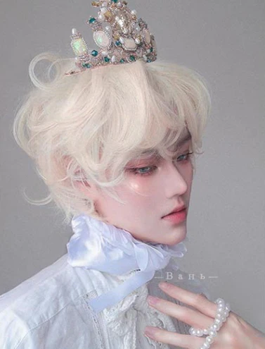 Lolita Short Curly Wig Pale Gold Air Bangs - Image 13