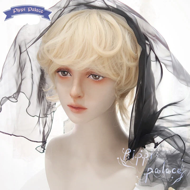 Lolita Short Curly Wig Pale Gold Air Bangs - Image 2
