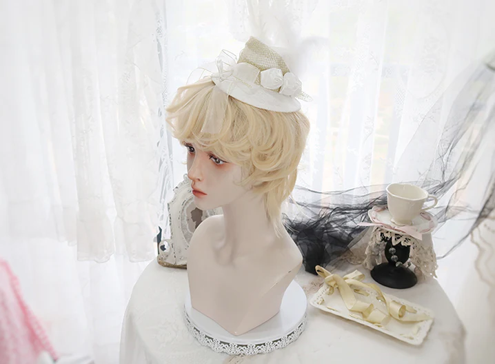 Lolita Short Curly Wig Pale Gold Air Bangs - Image 6