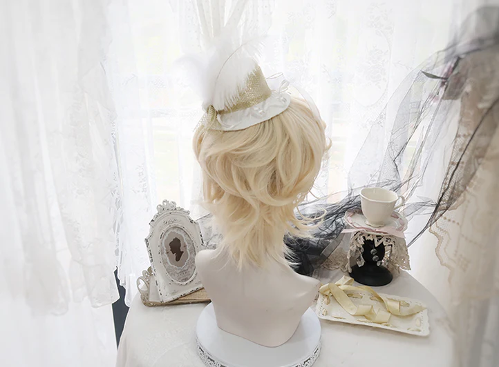 Lolita Short Curly Wig Pale Gold Air Bangs - Image 7