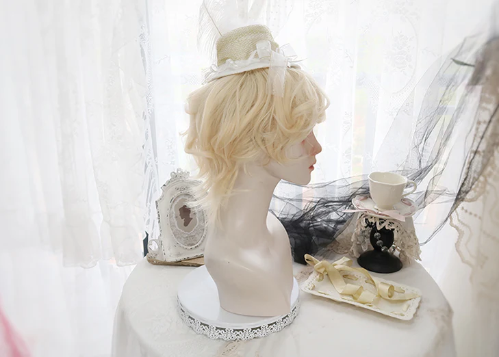 Lolita Short Curly Wig Pale Gold Air Bangs - Image 8