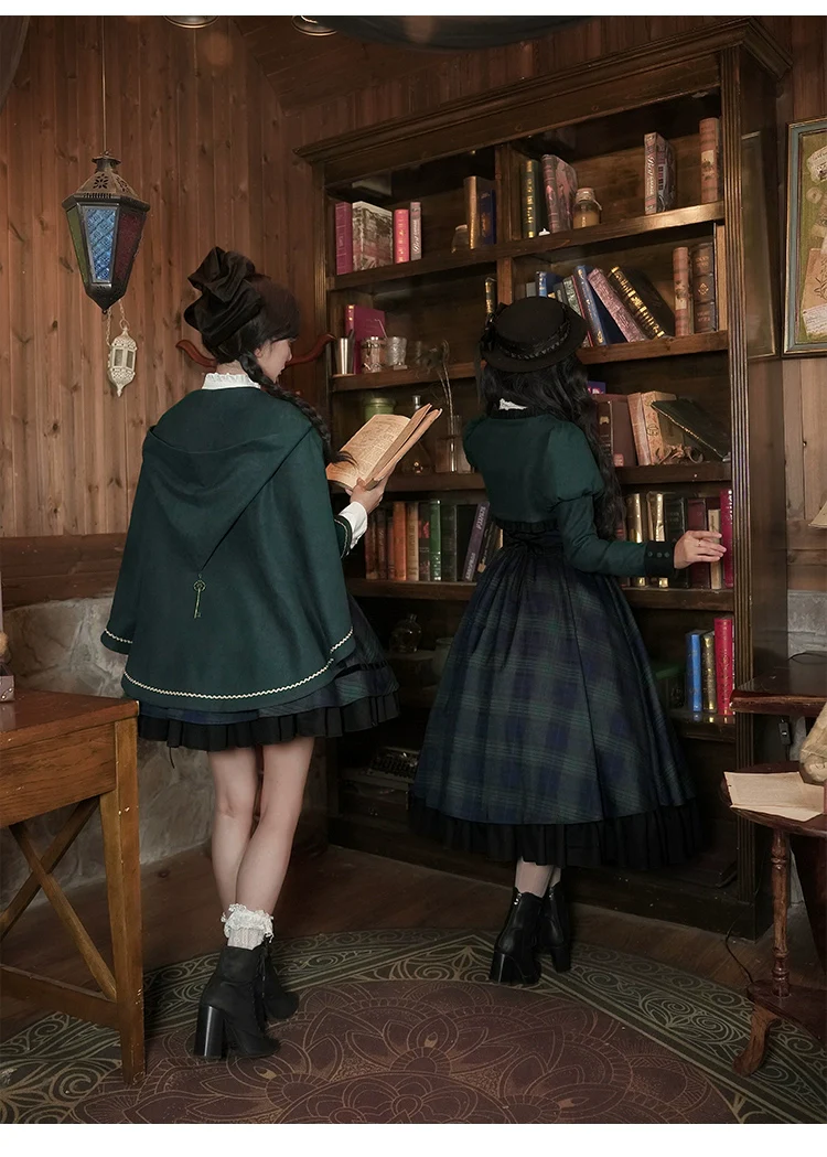 With PUJI - Berlin Souvenir - Plaid Preppy Style Lolita Bust Supporting JSK Outfit - Image 21