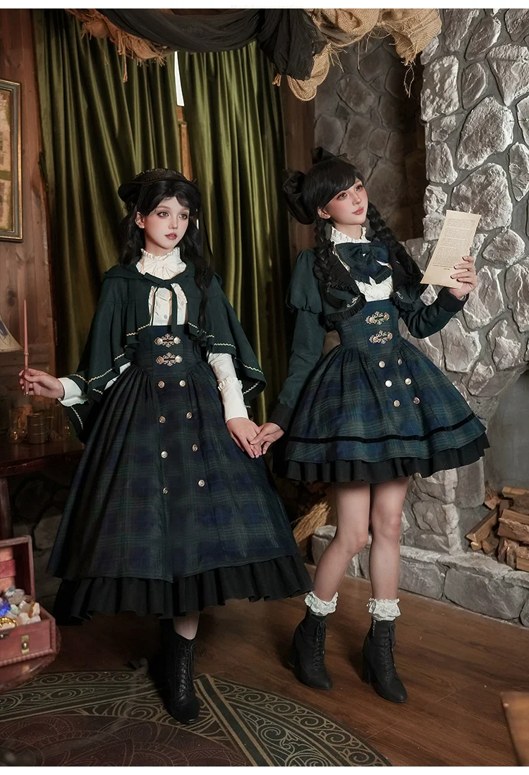 With PUJI - Berlin Souvenir - Plaid Preppy Style Lolita Bust Supporting JSK Outfit - Image 22