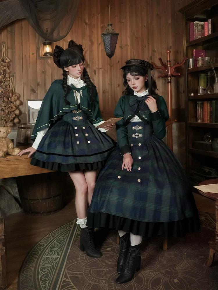 With PUJI - Berlin Souvenir - Plaid Preppy Style Lolita Bust Supporting JSK Outfit - Image 24