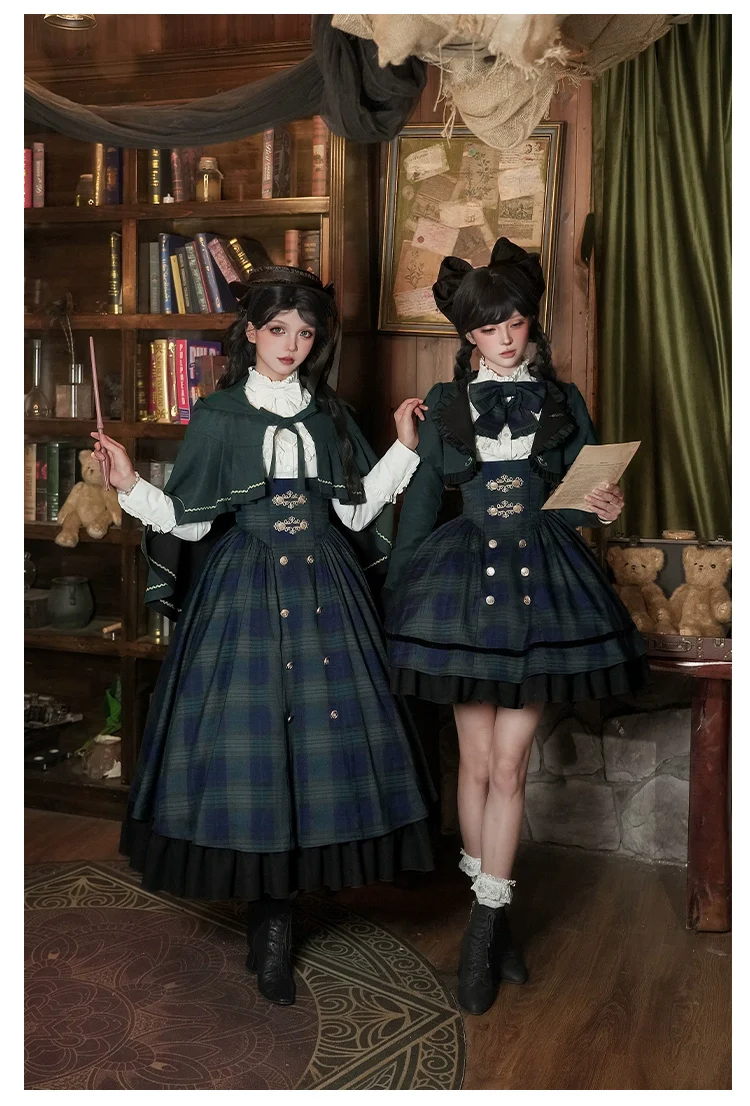 With PUJI - Berlin Souvenir - Plaid Preppy Style Lolita Bust Supporting JSK Outfit - Image 25