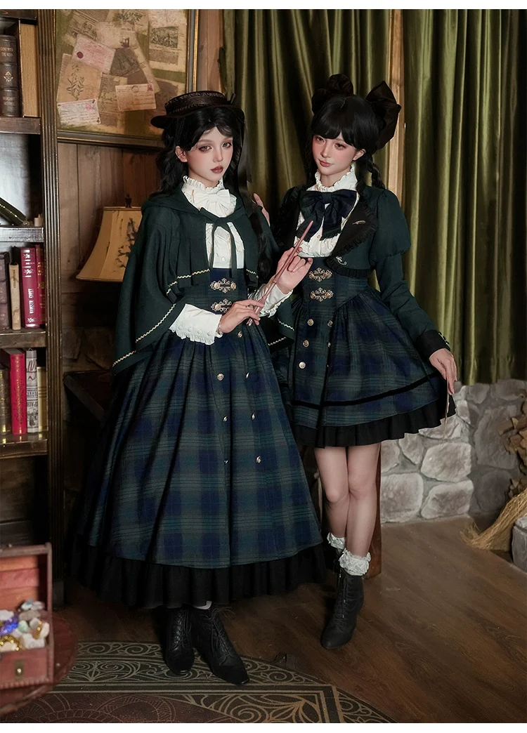 With PUJI - Berlin Souvenir - Plaid Preppy Style Lolita Bust Supporting JSK Outfit - Image 26