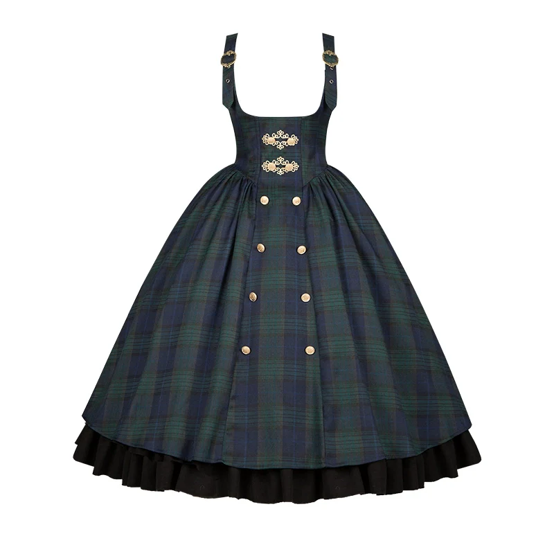 With PUJI - Berlin Souvenir - Plaid Preppy Style Lolita Bust Supporting JSK Outfit - Image 27