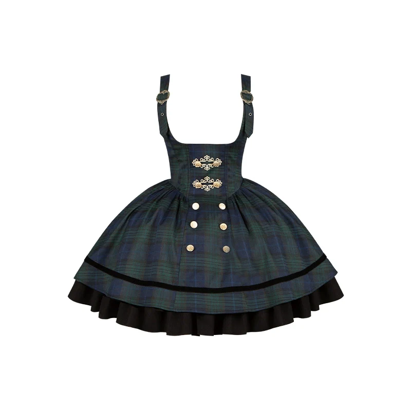 With PUJI - Berlin Souvenir - Plaid Preppy Style Lolita Bust Supporting JSK Outfit - Image 28