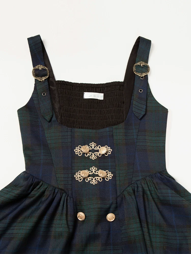 With PUJI - Berlin Souvenir - Plaid Preppy Style Lolita Bust Supporting JSK Outfit - Image 31