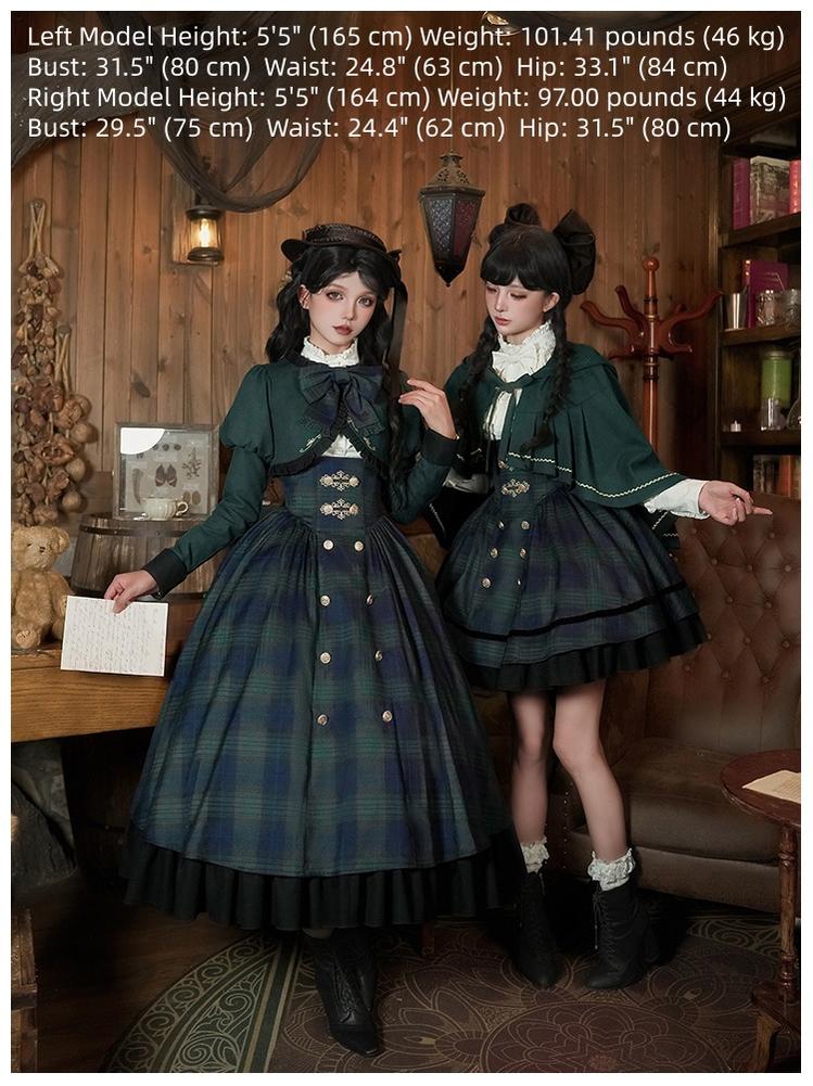 With PUJI - Berlin Souvenir - Plaid Preppy Style Lolita Bust Supporting JSK Outfit - Image 4