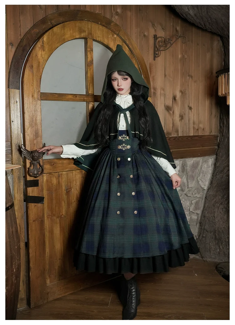 With PUJI - Berlin Souvenir - Plaid Preppy Style Lolita Bust Supporting JSK Outfit - Image 5