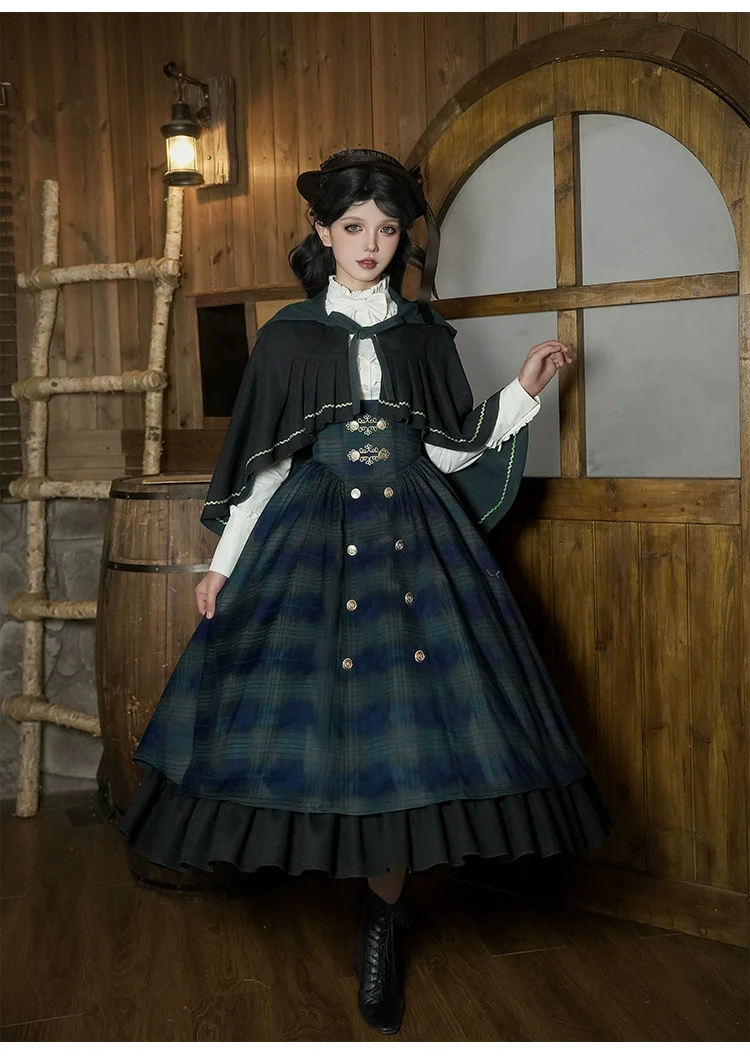 With PUJI - Berlin Souvenir - Plaid Preppy Style Lolita Bust Supporting JSK Outfit - Image 6