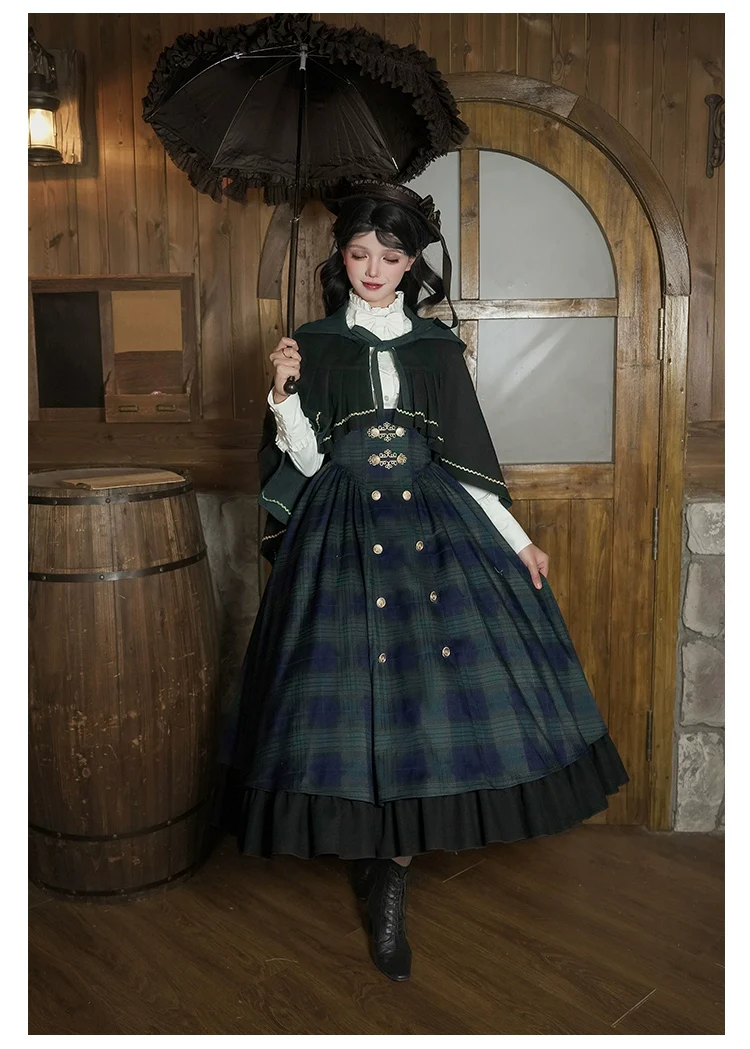 With PUJI - Berlin Souvenir - Plaid Preppy Style Lolita Bust Supporting JSK Outfit - Image 7
