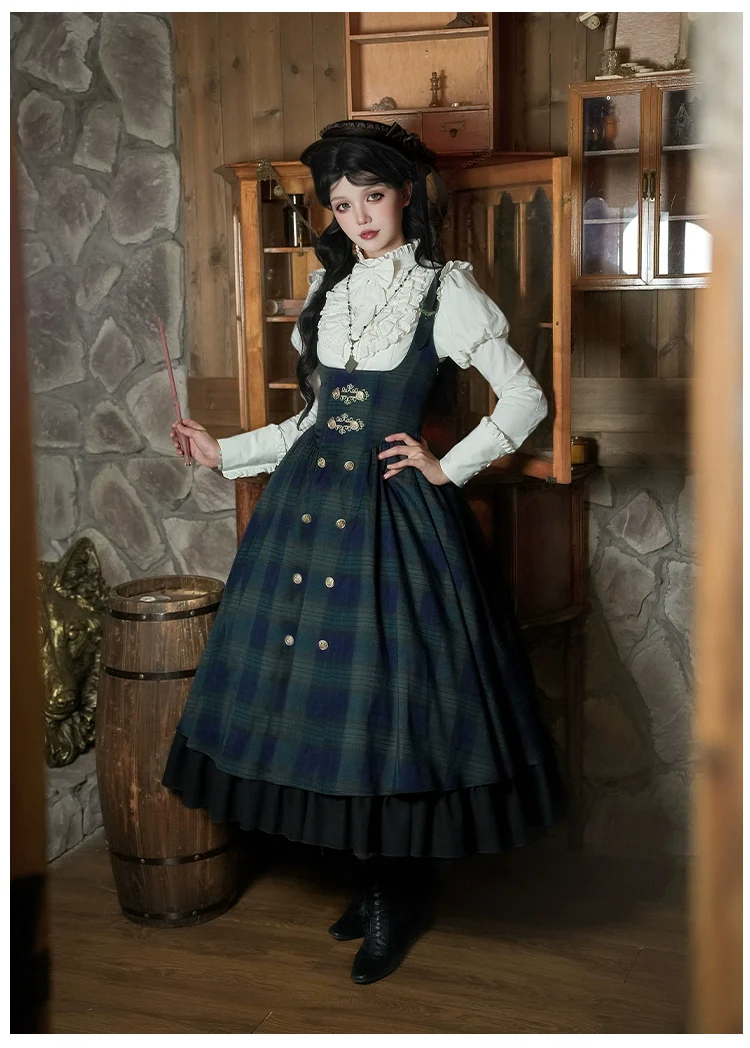 With PUJI - Berlin Souvenir - Plaid Preppy Style Lolita Bust Supporting JSK Outfit - Image 9