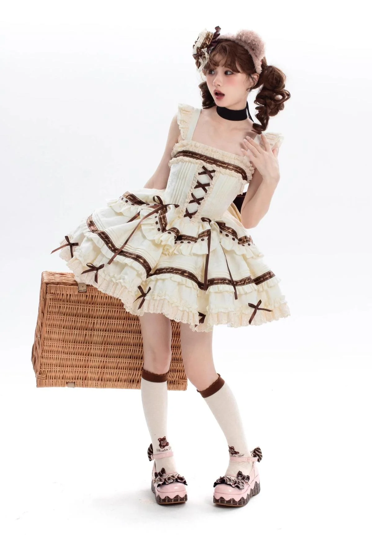 Chubby Cat Diary - Chocolate Layer Cake - Plus Size Cotton Lolita Jumper Dress - Image 3