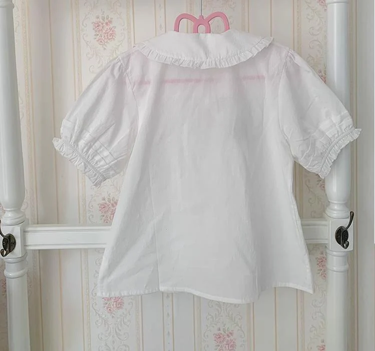 Chubby Cat Diary - Plus Size Cotton Lolita White Blouse, Short Sleeve - Image 5