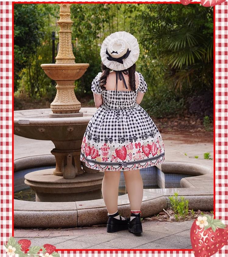 Chubby Cat Diary - Gingham Strawberry - Plus Size Country Lolita OP Dress - Image 10