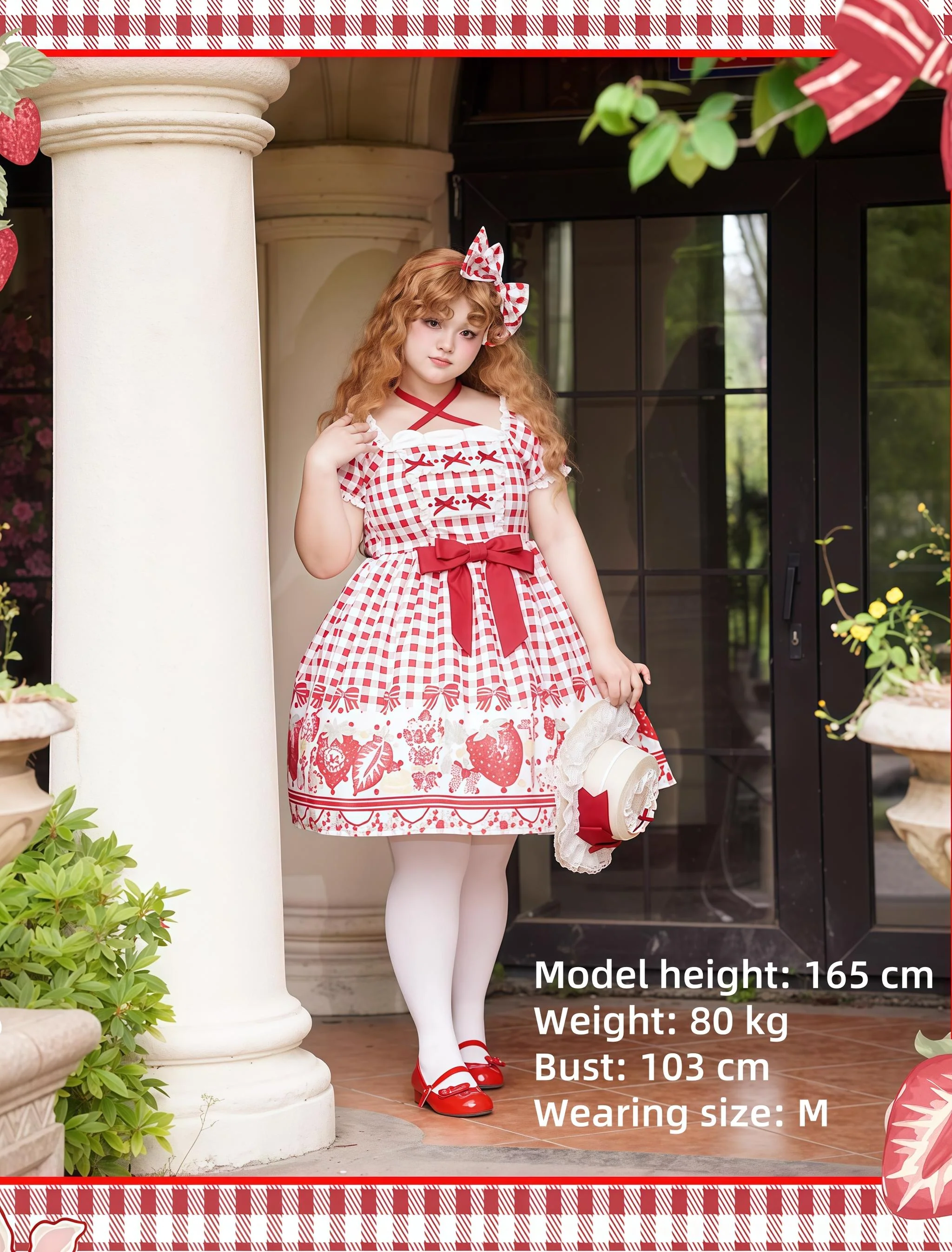 Chubby Cat Diary - Gingham Strawberry - Plus Size Country Lolita OP Dress - Image 11