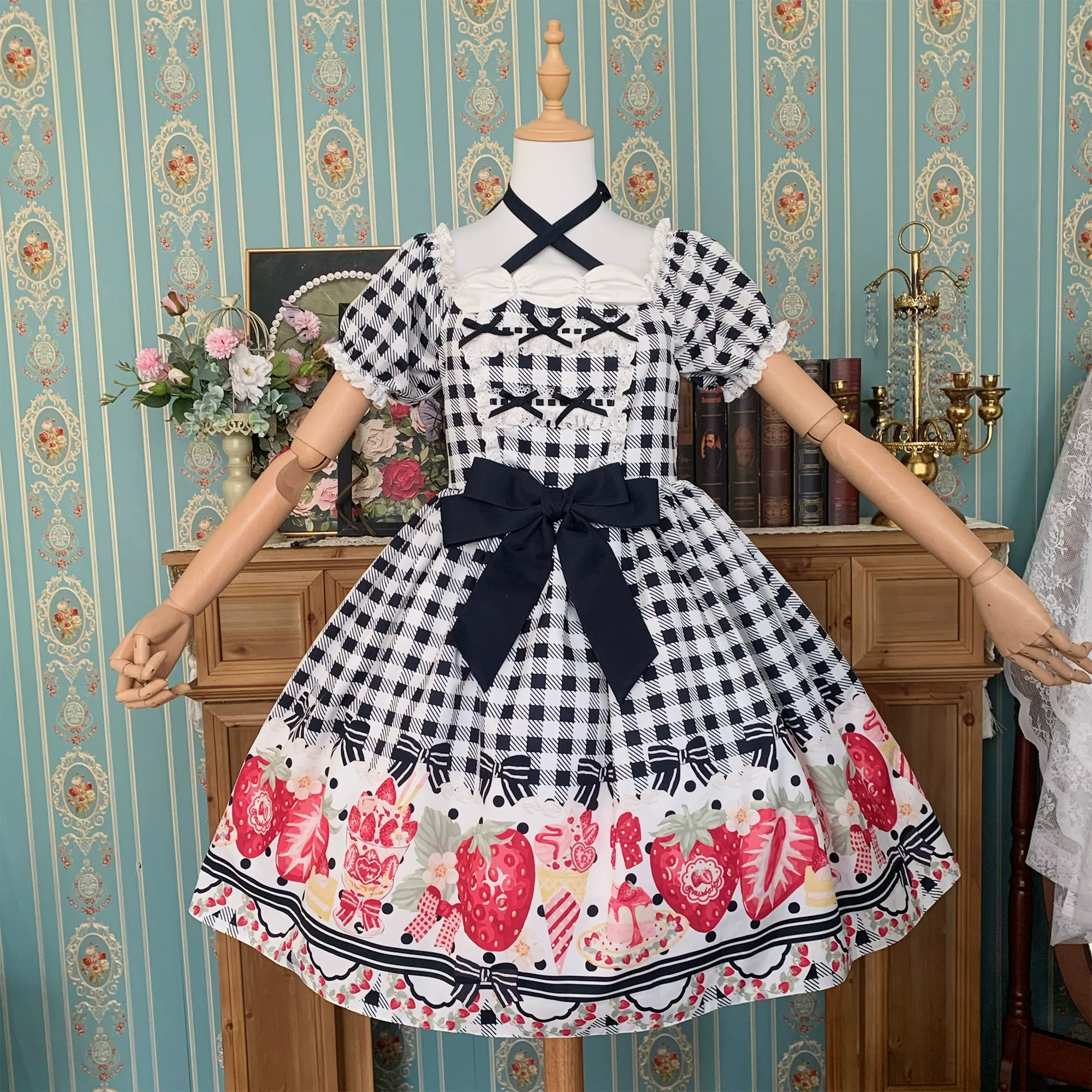 Chubby Cat Diary - Gingham Strawberry - Plus Size Country Lolita OP Dress - Image 13