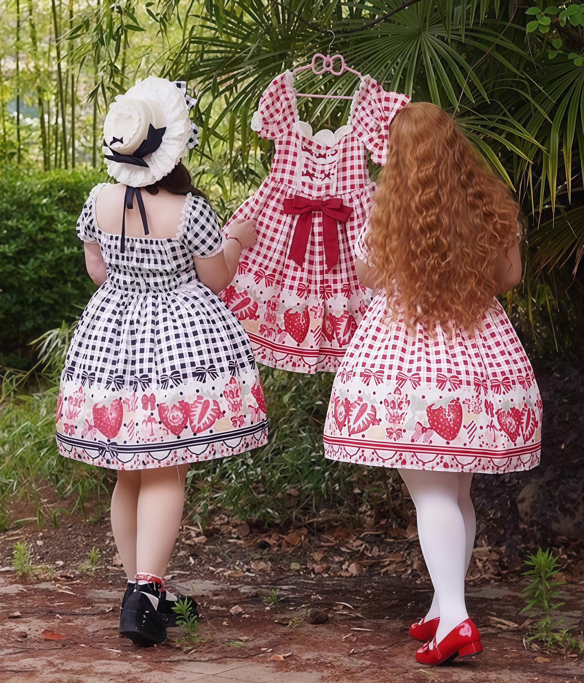 Chubby Cat Diary - Gingham Strawberry - Plus Size Country Lolita OP Dress - Image 3