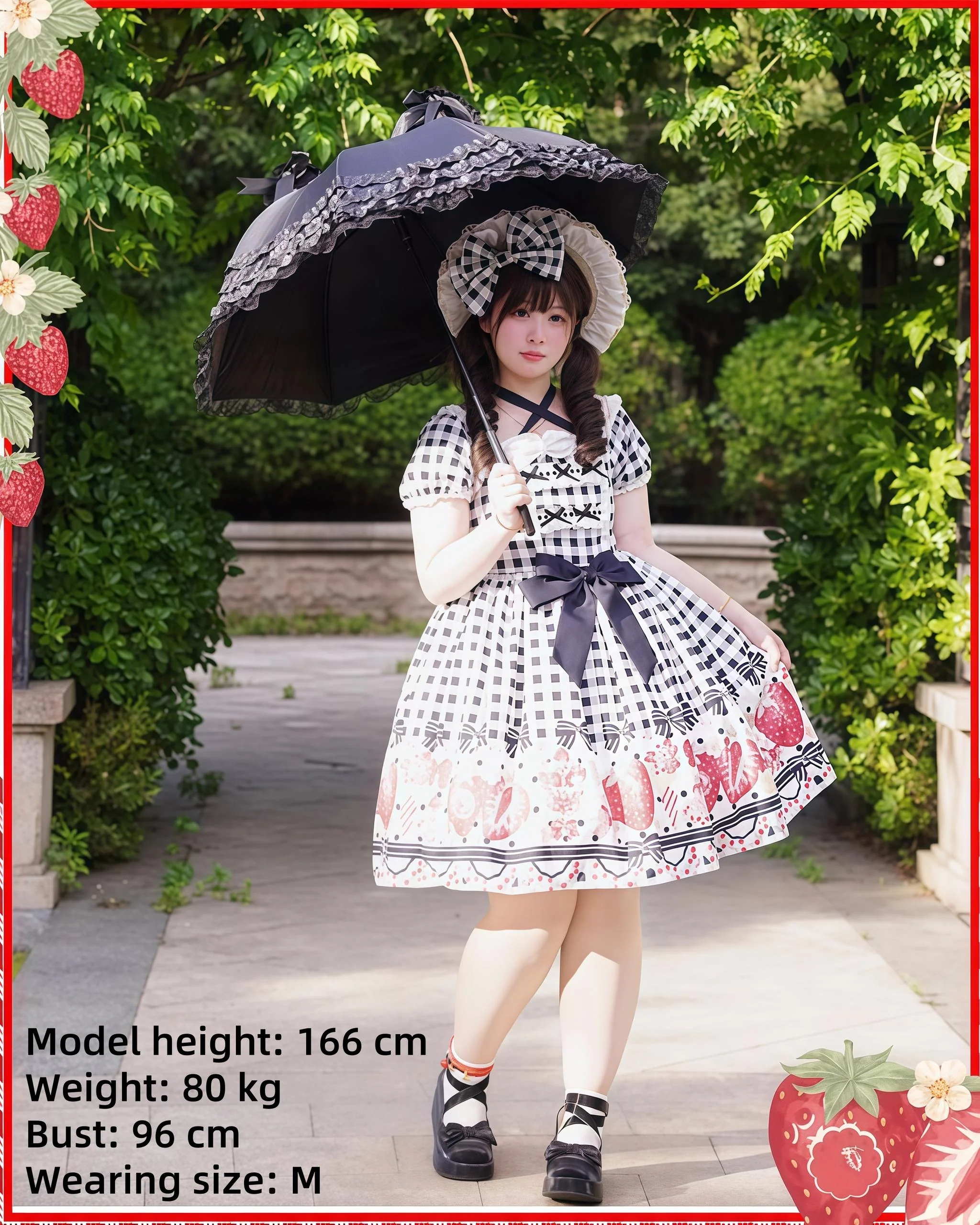 Chubby Cat Diary - Gingham Strawberry - Plus Size Country Lolita OP Dress - Image 4